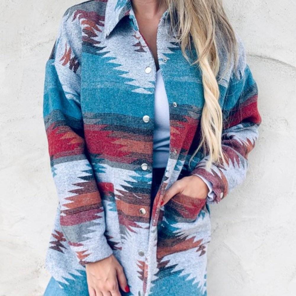 Amoli Printed Side Button Down Shirt Jacket